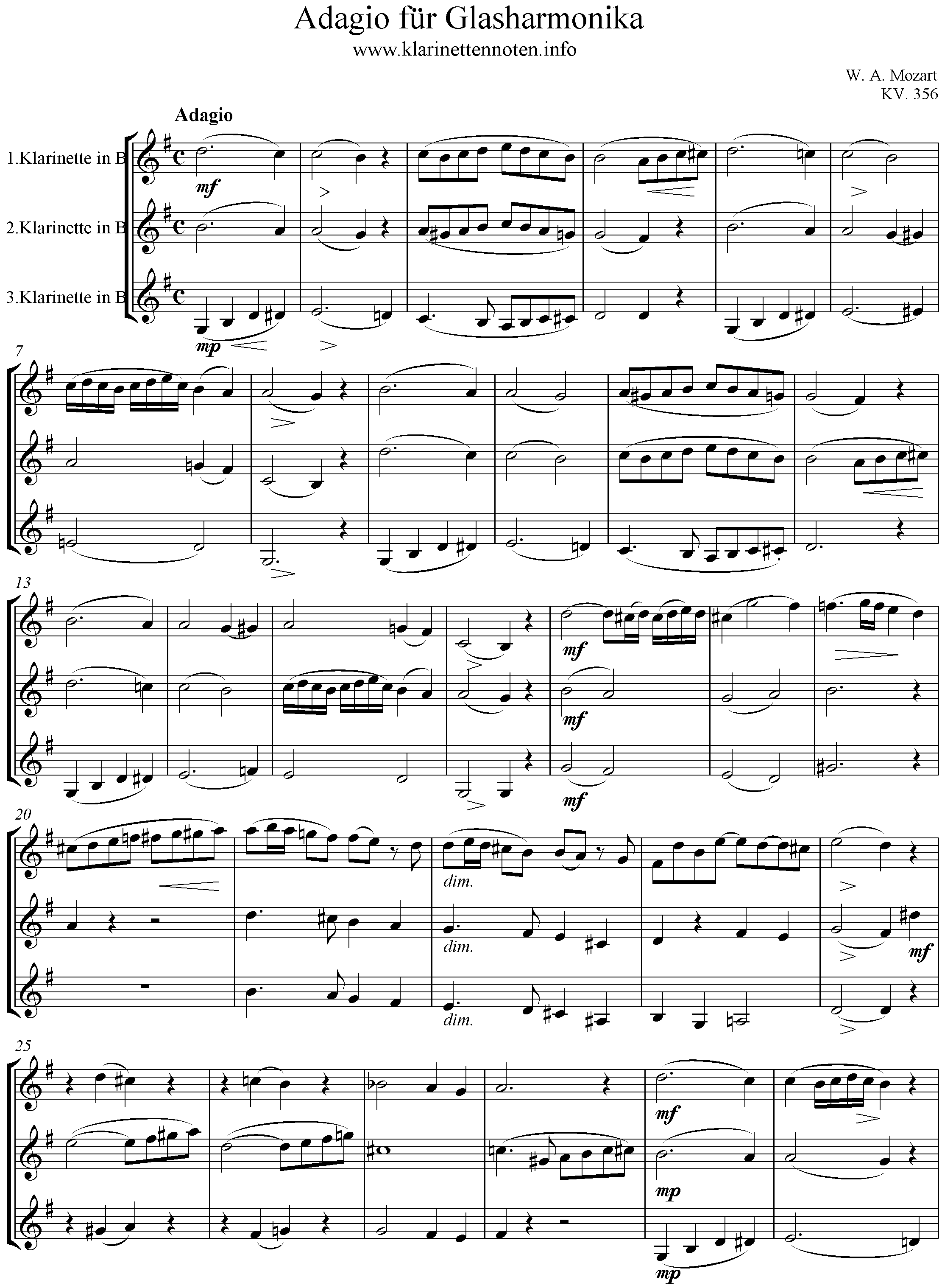 Clarinet Trio, Adagio für Glasharmonika, KV 356